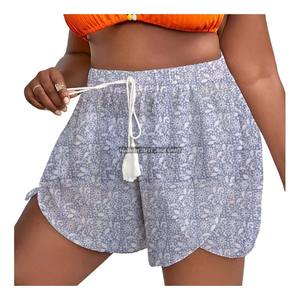 Shorts en coton imprimé au bloc pour femme, collection été, avec cordon de serrage à la taille, style décontracté, collection plage pour filles - Product Image 2
