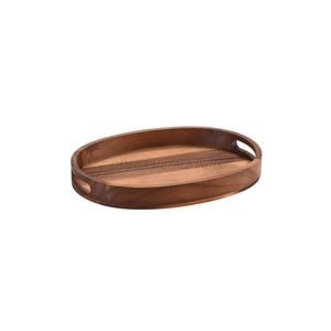 Plateau unique en bois de manguier de couleur beige chaud avec une forme ronde élégante et un design texturé idéal pour servir et exposer - Product Image 2