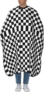 Unisex <b>Barber</b> Salon <b>Cape</b> Black White Checkered Pattern Hair Cutting <b>Cape</b> with Adjustable Neck - Product Image 3