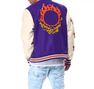 2025 OEM personnalisé chenille plat broderie Patch manches en cuir violet Letterman Bomber Varsity Jacket - Product Image 5