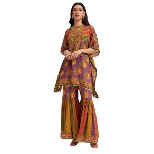 Conjunto de Sharara con estampado multicolor en tela de tejido Traje de fiesta vibrante para damas de honor e invitados de boda - Product Image 1