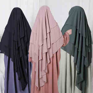 Haute qualité 3 couches Khimar modeste musulman Niqab Hijab pour femmes avec cravate au dos Long Thobe/Thawb éthéré crêpe vêtements - Product Image 5