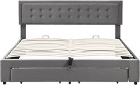 Lit Ottoman King Size avec Grand Espace de Rangement, Revêtement en Tissu Velours Gris, Cadre de Lit avec Tiroir de Rangement