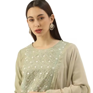 Kurti y Pantalones Elegantes de Poliéster 100% para Mujer, Diseño de Espejo Bordado de Calidad Premium, Manga Larga, Ropa Festiva, OEM - Product Image 1