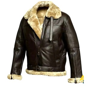Men's Genuine Sheepskin <b>Shearling</b> B3 <b>Bomber</b> <b>Jacket</b> – Real Sheep Fur Leather Winter Aviator <b>Jacket</b> - Product Image 1