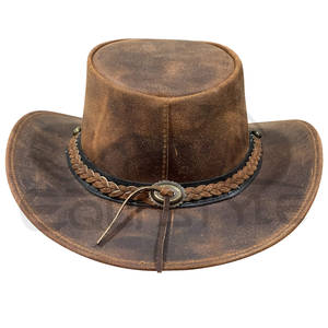 Chapeau de cowboy en cuir marron vintage, double style, bande simple à l'avant, dos tressé, unisexe, mode rustique, chapeaux western en gros - Product Image 3