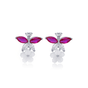 Minimalist Ruby Zircon Marquise Cut Stud Earrings Flower Design Handcrafted Turkish 925 Sterling Silver Jewelry - Product Image 5