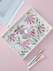 Plateau de service rectangulaire en nacre et résine MDF, produit de luxe exquis pour la présentation des fruits et des gâteaux - Product Image 4