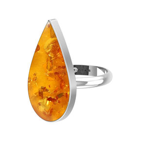 Bague de fiançailles unisexe en argent sterling 925 cadre de lunette trillion d'ambre et forme de poire ovale Style classique bague à énergie positive - Product Image 4