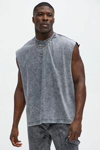 Vente en gros Imprimé Street Trendy Rétro Sans Manches Distressed Washed Vest Hommes Acid Wash Débardeurs Sleeveless Solid T-Shirt - Product Image 2