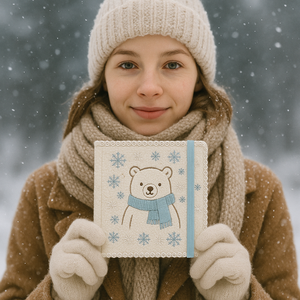 LABON adorabile orso polare taccuino ricamato con fiocco <span class=keywords><strong>di</strong></span> <span class=keywords><strong>neve</strong></span> Design tessuto morbido diario con chiusura elastica perfetta per l'inverno - Product Image 5