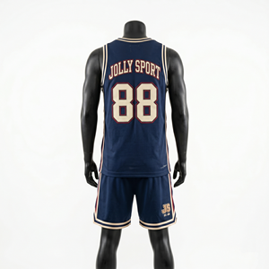 Custom 180 GSM Mesh Polyester Navy Basketball Jersey Shorts <b>Set</b> Tackle Twill Logo Panels jersey short <b>set</b> for men's - Product Image 4