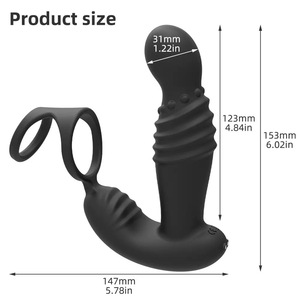 Nouveau style de plug anal vibrant télescopique étanche à double anneau avec télécommande sans fil et anneau pénien pour massage de la prostate - Product Image 6