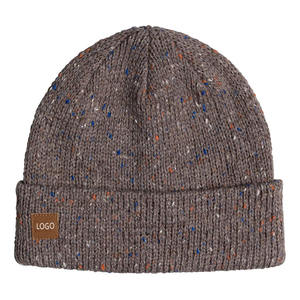 Bonnet tricoté en acrylique personnalisé unisexe hiver logo couleur unie teint vierge design à revers jacquard - Product Image 5