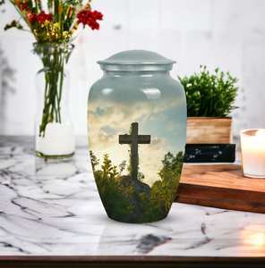 Urne commémorative de croix chrétienne pour les cendres humaines décor à la maison funéraire spirituel fabriqué à la main conception de ciel tranquille urne de repos céleste - Product Image 6