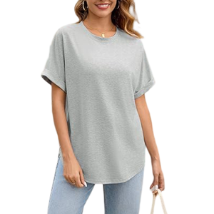 Camisetas de manga corta con cuello redondo de estilo informal de moda de verano holgada para mujer, decoración de logotipo de lona en blanco gris con estampado personalizado - Product Image 4