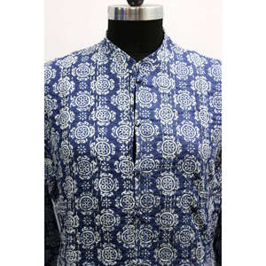 Women's Reversible Blue <b>Kantha</b> Stitch Cotton <b>Jacket</b> Floral Print Lightweight Bomber Style Patchwork Decoration Short Leather - Product Image 2