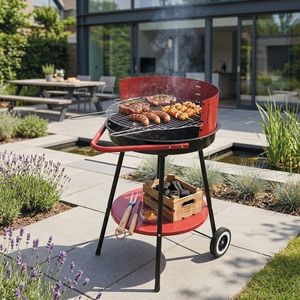 Horno de Barbacoa Redondo de Acero al Carbono Rojo BestBQ, Estilo Moderno Portátil con Ruedas, 51xh.84.5 cm, para Uso Comercial en Fiestas y Cocina - Product Image 1
