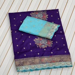 Sari de Seda Dola VASTRA COTTAGE con Bordado Meenakari Zari en el Cuerpo, Pallu con Bordado de Cordones y Lentejuelas, y Blusa en Contraste - Product Image 6