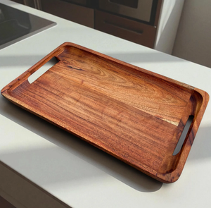 Plateau de service en bois écologique de couleur personnalisée, poignées polies, forme rectangulaire, pour un usage moderne et luxueux lors de mariages - Product Image 6