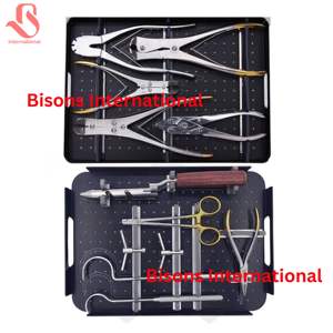 BISONS WHOLESALE Ensemble d'instruments orthopédiques en acier inoxydable avec boîte de stérilisation |   Tenseur, coupeur et plieur de fils K chirurgical - Product Image 2