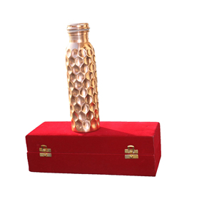 Metal Pure Copper Jointfree Water Bottle Handmade Leak Proof Copper Vessel for Travel <b>Gift</b> Packed <b>Red</b> Colored Velvet <b>Box</b> - Product Image 1