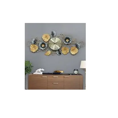 fashionable leaf design wall clock made of metal large big size living room and farmhouse decor iron wall clock