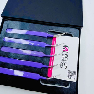 Pince à épiler pour cils GETUP BROSONS IMPEX de haute qualité, en acier inoxydable, nouvelle isolation, couleurs violettes, pointe lisse, poignée diamantée - Product Image 6