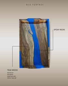 Bandeja de Servicio Rectangular de Madera de Teca de Lujo con Resina Epoxi Azul, Tabla Decorativa para Charcutería, Plato para Cocina, Hotel y Comedor - Product Image 1