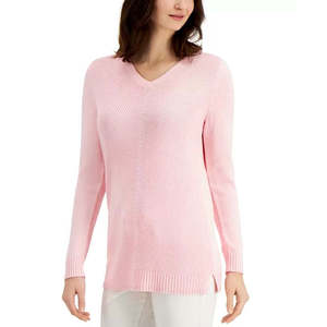 Cardigan da Donna Charter Club con Scollo a V, Maglione Rosa Traspirante con Logo Frontale, Stampa Casual per Autunno Inverno, Taglia Media - Product Image 1