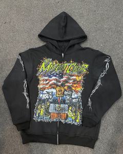 Sweat à capuche français personnalisé 460 g/m² en coton polaire lavé à l'acide imprimé DTG surdimensionné Boxy recadrée à capuche pour hommes - Product Image 1