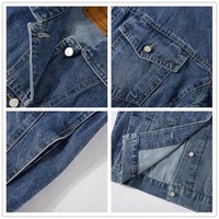Veste en jean formelle tendance pour homme, printemps, avec détails déchirés, poches, 100% coton, fermeture à boutons