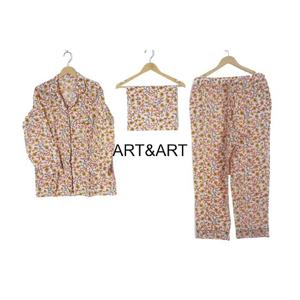 Conjunto de Pijama Sexy Bohemio con Estampado Floral para Mujer, 100% Algodón, Cintura Elástica, Talla Grande, Informal, de Invierno, de Secado Rápido - Product Image 6