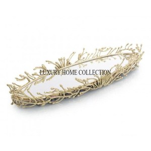 Bandeja de espejo de vidrio de metal de artesanía superior con bordes elegantes para espacios de vida lujosos e interiores refinados - Product Image 5