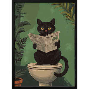 Siège de toilette pour chat en bois avec motif de chat lisant un journal imprimé numériquement - Product Image 3