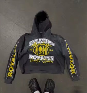 Manches personnalisées fermeture éclair DTG impression logo ourlet irrégulier coton éponge français Vintage lavé à l'acide sweat à capuche pour hommes Triple fermeture éclair - Product Image 4