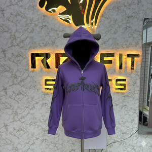 Tendencia Moda Tasa de fábrica Marrón Cremallera Sudadera con capucha Rhinestone Zip up Chaqueta Lavado ácido Vintage Lavado Hombres Fleece Streetwear Sudadera con capucha - Product Image 3