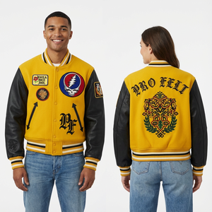 Collage Baseball <b>jacket</b> <b>for</b> <b>men</b> Comfortable Hot <b>Sale</b> Custom Unisex Wool Body PU <b>Leather</b> Sleeves Skull Patch Varsity <b>Jackets</b> - Product Image 2