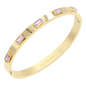 Bracelet jonc articulé en acier inoxydable plaqué or, avec cristaux géométriques et strass sertis, bijou unisexe tendance - Product Image 3