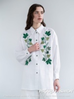 Chemise longue brodée Vintage pour filles, manches longues bouffantes, vêtements en coton pour dames