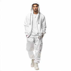 ชุดวอร์มกางเกงคาร์โก้มีฮู้ดแบบหลวมมีซิปสำหรับผู้ชายชุดวอร์มขนแกะแนวสตรีทสำหรับฤดูหนาว - Product Image 5