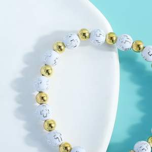 Shein <b>Angel</b> Rosary Beaded <b>Bracelet</b> Gold Plated Cross Charm Acrylic Fashion Jewelry For Women Gift <b>Bracelets</b> - Product Image 4