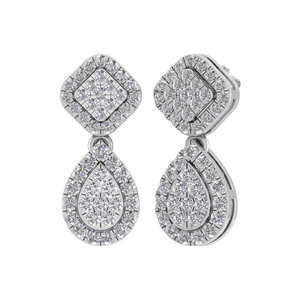 Elegantes pendientes de lágrima de diamantes de moissanita con parte superior en forma de cojín en tachuelas finas de lujo de platino 950 para mujer - Product Image 2