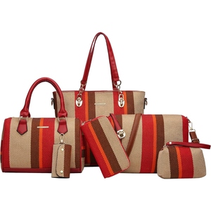 Ensemble de sacs en toile à carreaux pour femmes avec poignées en cuir PU Sac fourre-tout Sac à bandoulière Portefeuille cosmétique Ensemble complet - Product Image 1