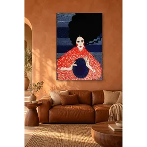 Fida Woman in Red <b>Fur</b> <b>Cape</b> with Navy Hat Canvas Print - Product Image 5