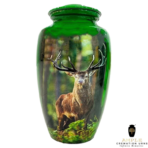 Urne en aluminium fabriquée à la main conception gravée de cerf Urnes de crémation Finition de revêtement Meena Conception étanche (souvenir et grandes tailles - Product Image 2
