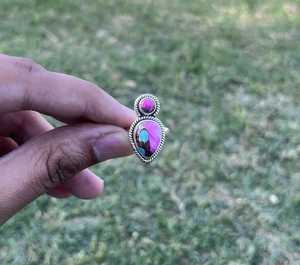 Exquisite Natural Pink Dahlia Turquoise 925 Sterling Silver <b>Ring</b> Handmade Artisan <b>Crafted</b> Unique Statement <b>Ring</b> for Women - Product Image 4