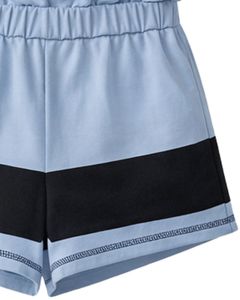 Custom <b>Women</b> <b>Black</b> Sky Blue Quarter Zip Short Sleeve Romper Two Piece Look Athletic Sportswear Casual Summer Activewear Outfit - Product Image 4