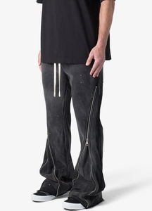 Pantalones de chándal acampanados con cordón lavado negro para hombre, pantalones informales de lona de gran tamaño con salpicaduras de pintura personalizada - Product Image 3