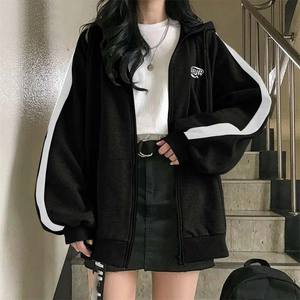 Harajuku-Sweat à Capuche Vintage Coréen pour Femme Tricoté à Fermeture Éclair, Manches Longues, Surdimensionné, Décontracté - Product Image 2